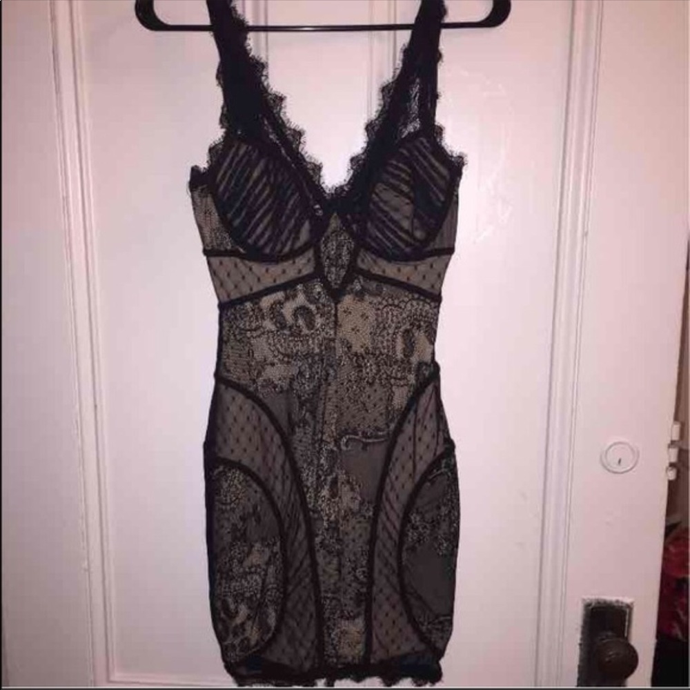 Bebe  Black Lace And nude dress - Picture 12 of 14